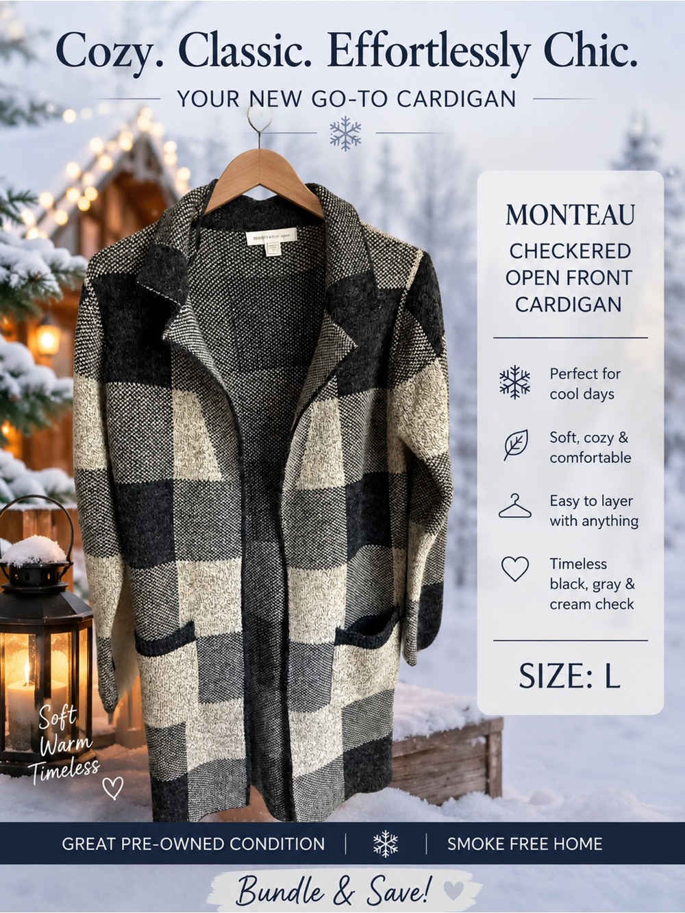 Stunning! Monteau Los Angeles Women's Gray Knit Cardigan Sweater